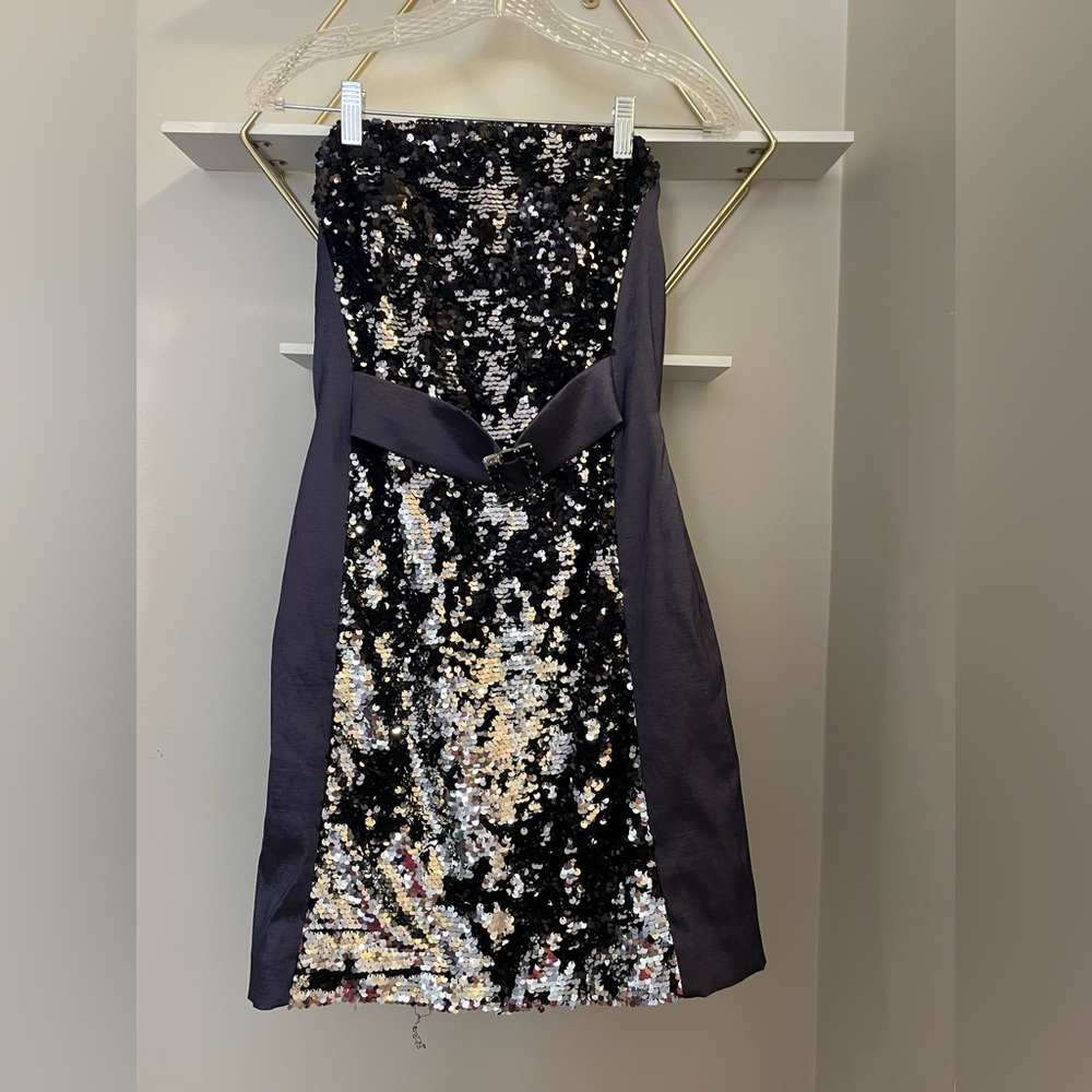 Strapless, sequins dress